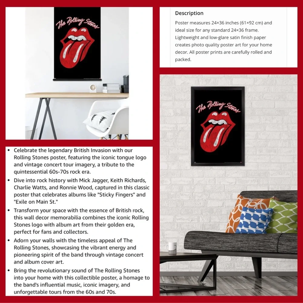The Rolling Stones poster Red Lips Iconic Art Poster - Picture 5 of 6